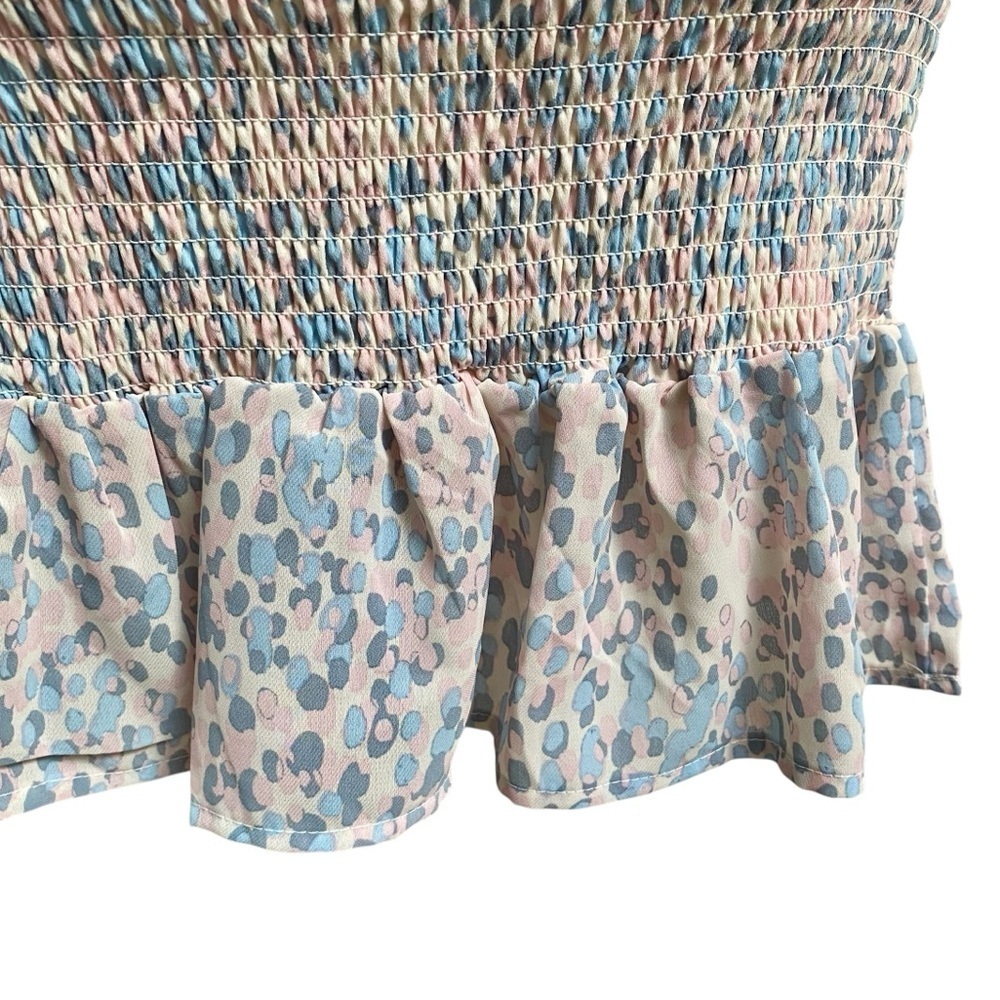 AQUA NWT Pastel Leopard Smocked Mini Dress Pink Blue Size S - Picture 11 of 12